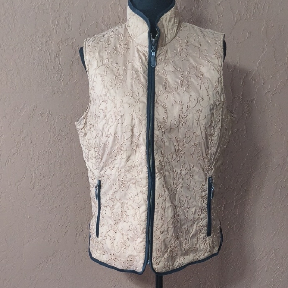 Eddie Bauer Women's Premium Goose Down Quilted Embroidered Vest Tan Size Large
